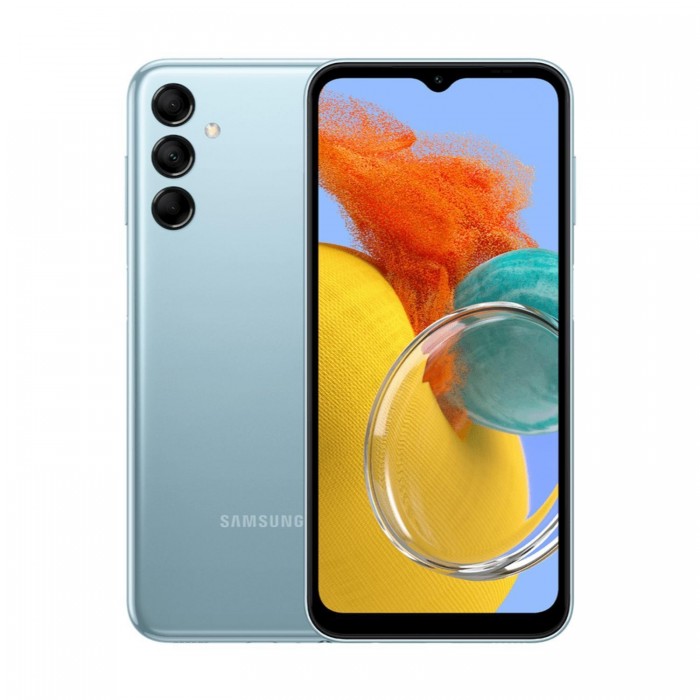 Celular Samsung Galaxy M14 5G Azul 128GB, 4GB, Câmera Traseira Tripla de 50MP, Bateria de 6000mAh, Processador Octa-Core, Tela Infinita de 6.6" 90Hz
